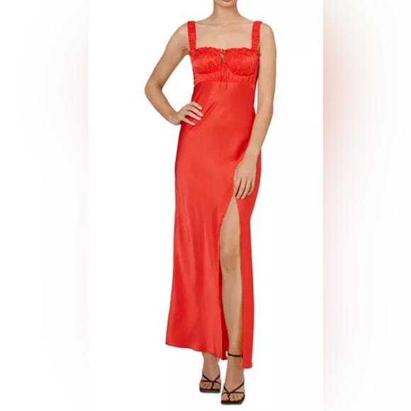 NICHOLAS Dresses & Skirts - Nicholas Nina Ruched Silk Dress Red Size 6 Christmas Party Satin